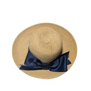 Toucan Collection New York Navy Bow Women's One Size Straw Sun Hat